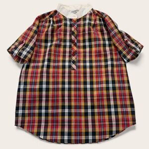 Vintage Partners Plaid Peasant Top | Cottagecore | 80s 90s Short Sleeve Blouse